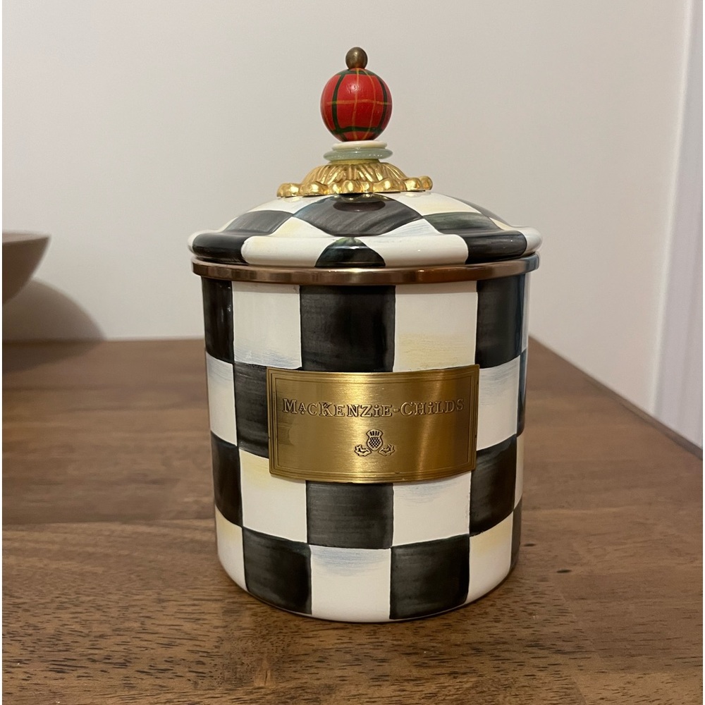 Mackenzie Childs courtly check enamel canister small